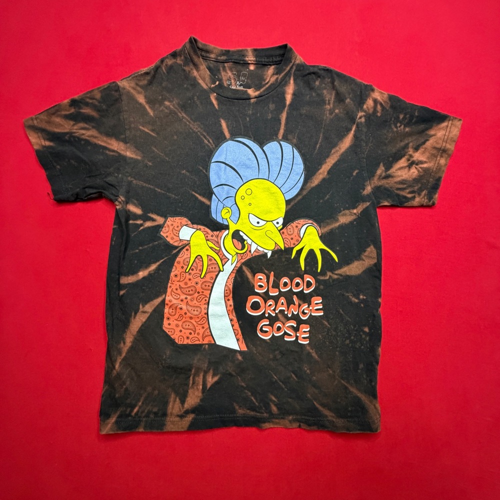 THE Simpsons Mr Burns Blood Orange Gose Bleach Tie Dye Shirt Men Medium SAN JOSE